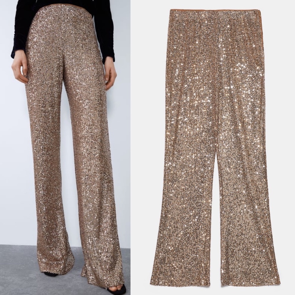 ZARA BNWT Flared Sequin Pants - Picture 6 of 6